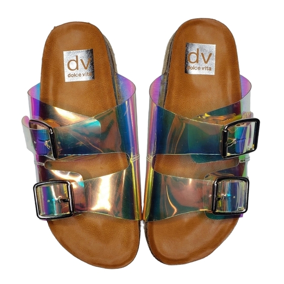 DV by Dolce Vita Shoes - dv by Dolce Vita | Curry Iridescent Clear Acrylic Open Toe Slides Women's 6